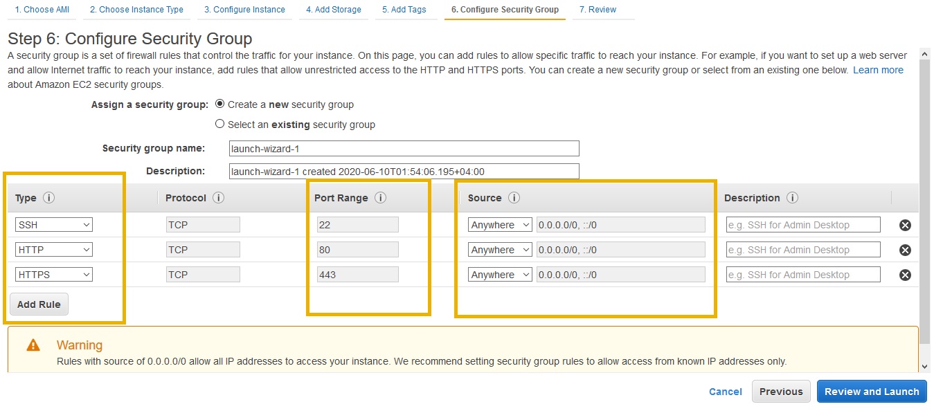 aws ec2 security group configuration for wordpress