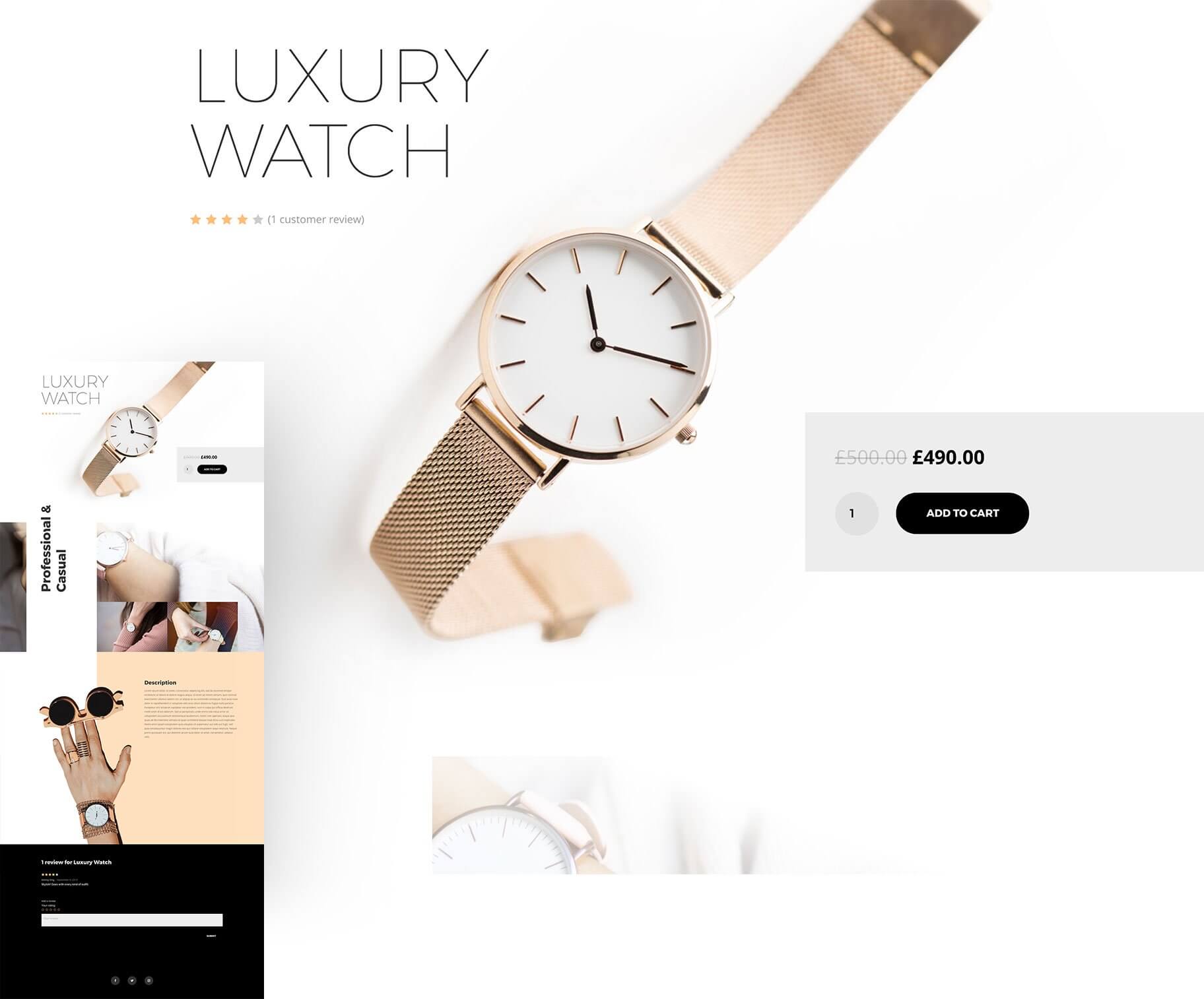 divi review of divi woocommerce builder with example watch page