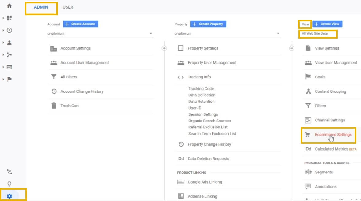 access google analytics ecommerce settings