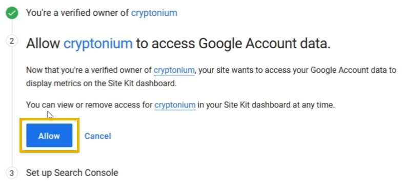 google site kit allow website to access google account data