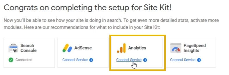 google site kit google analytics connect service