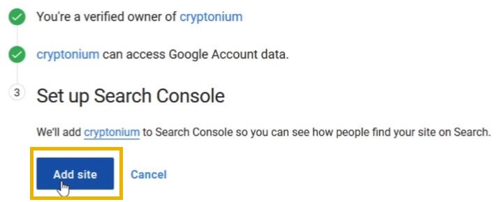 google site kit setup search console