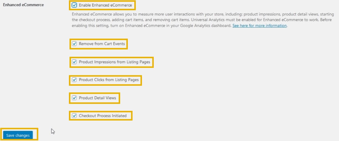 woocommerce google analytics enhanced ecommerce settings