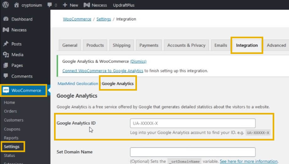 woocommerce google analytics integration settings