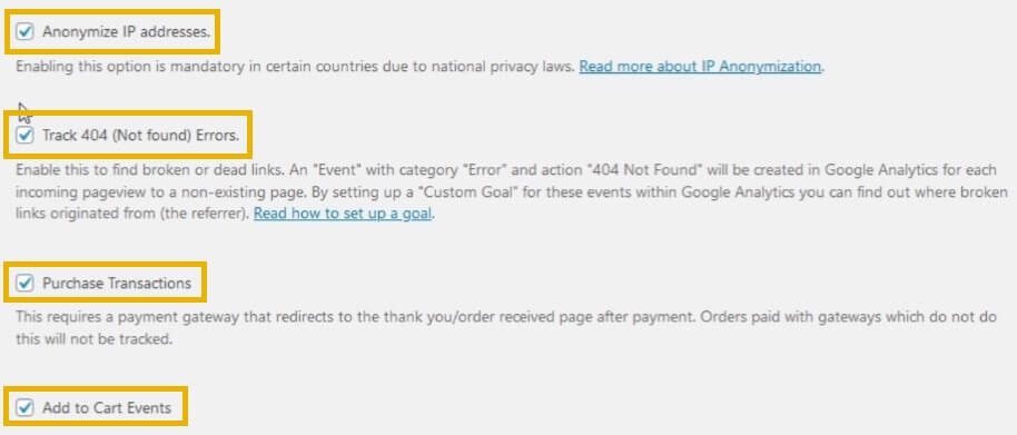 woocommerce google analytics tracking options settings